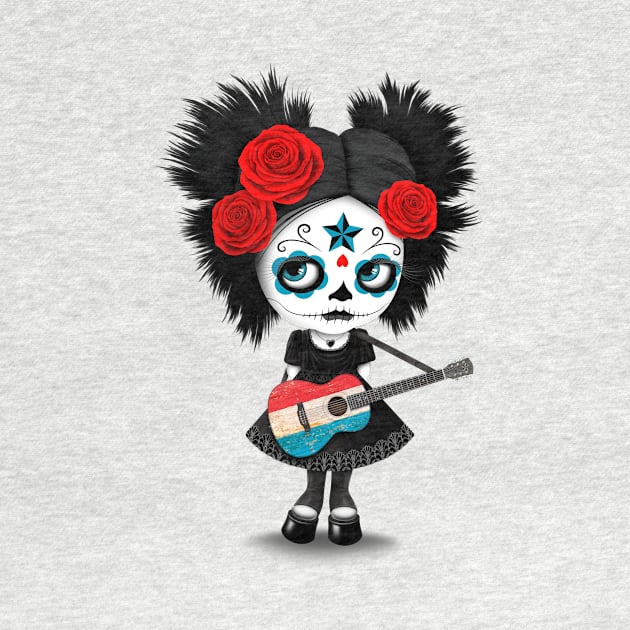 Sugar Skull Girl Playing Luxembourg Flag Guitar by jeffbartels